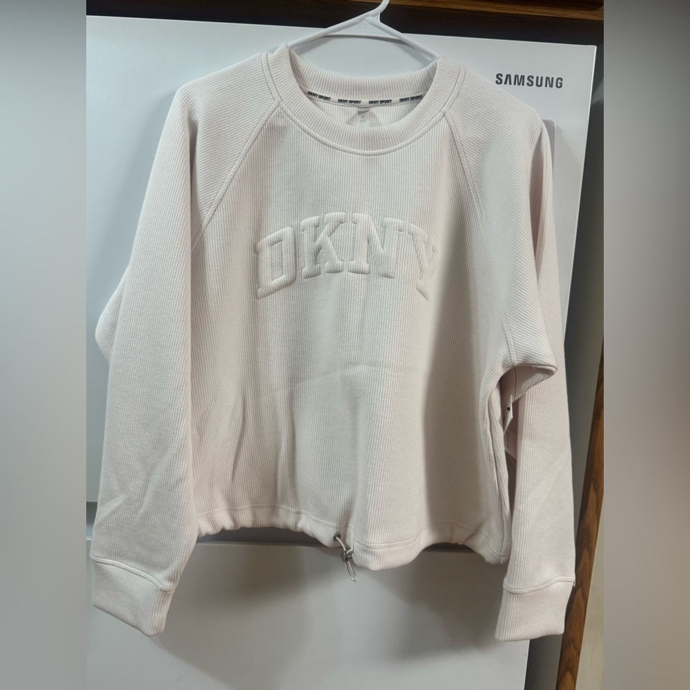 DKNY Ribbed Logo Sweatshirt in Soft Cream